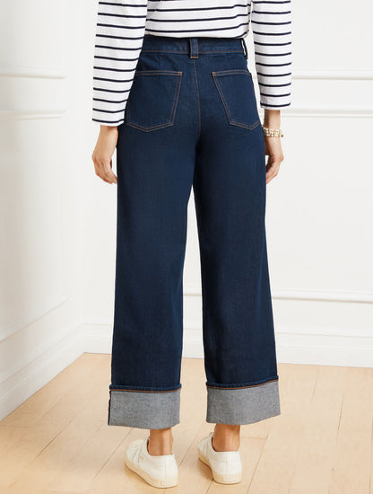 STRAIGHT ANKLE CUFF JEANS - WARREN WASH