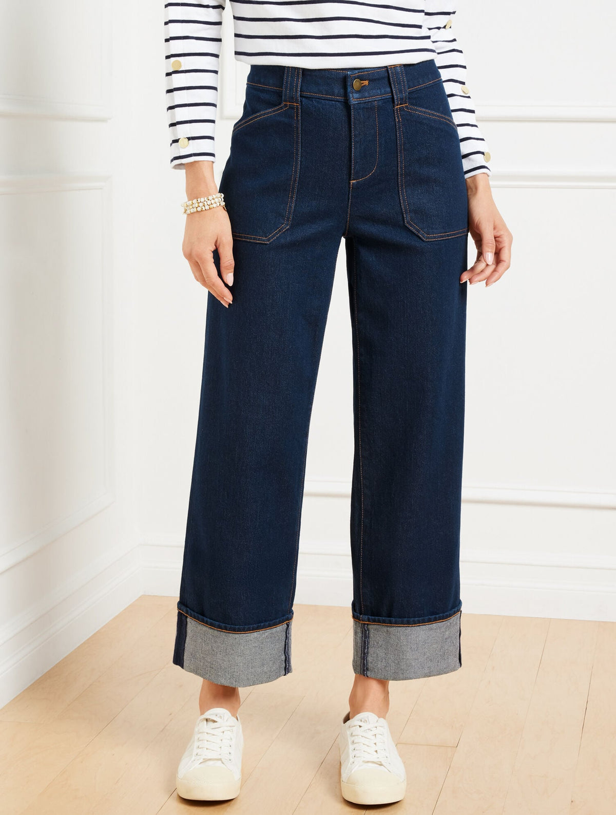 STRAIGHT ANKLE CUFF JEANS - WARREN WASH