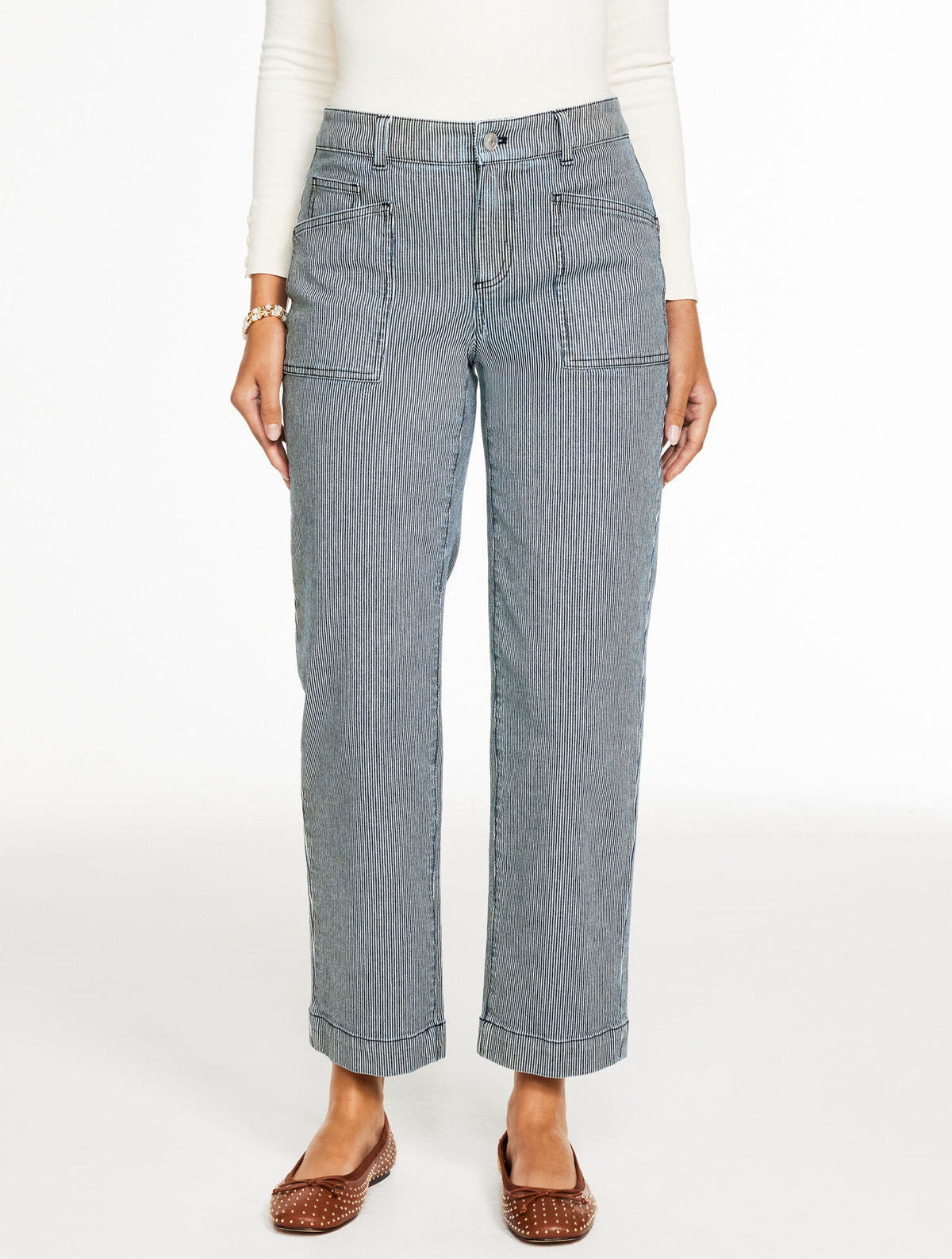 STRAIGHT ANKLE JEANS - RAILROAD STRIPE