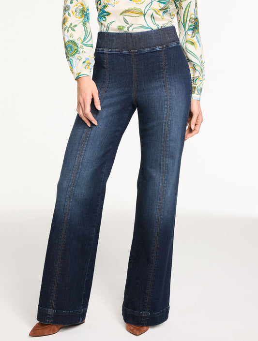 FLARE LEG PULL-ON TRAVEL JEANS - BEEKMAN WASH