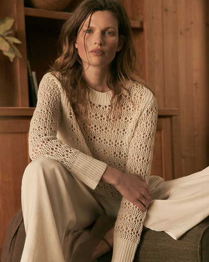 ORGANIC COTTON LINEN OPEN STITCH CREWNECK SWEATER