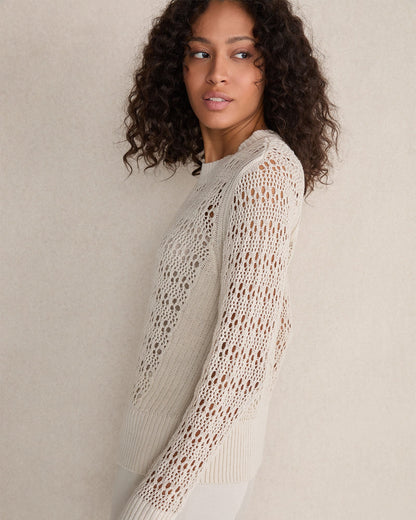 ORGANIC COTTON LINEN OPEN STITCH CREWNECK SWEATER