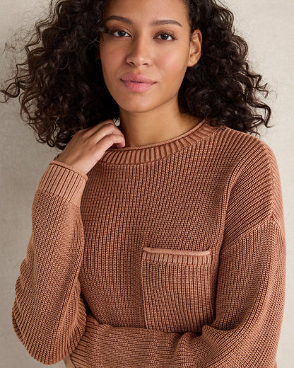COTTON SHAKER STITCH POCKET CREWNECK