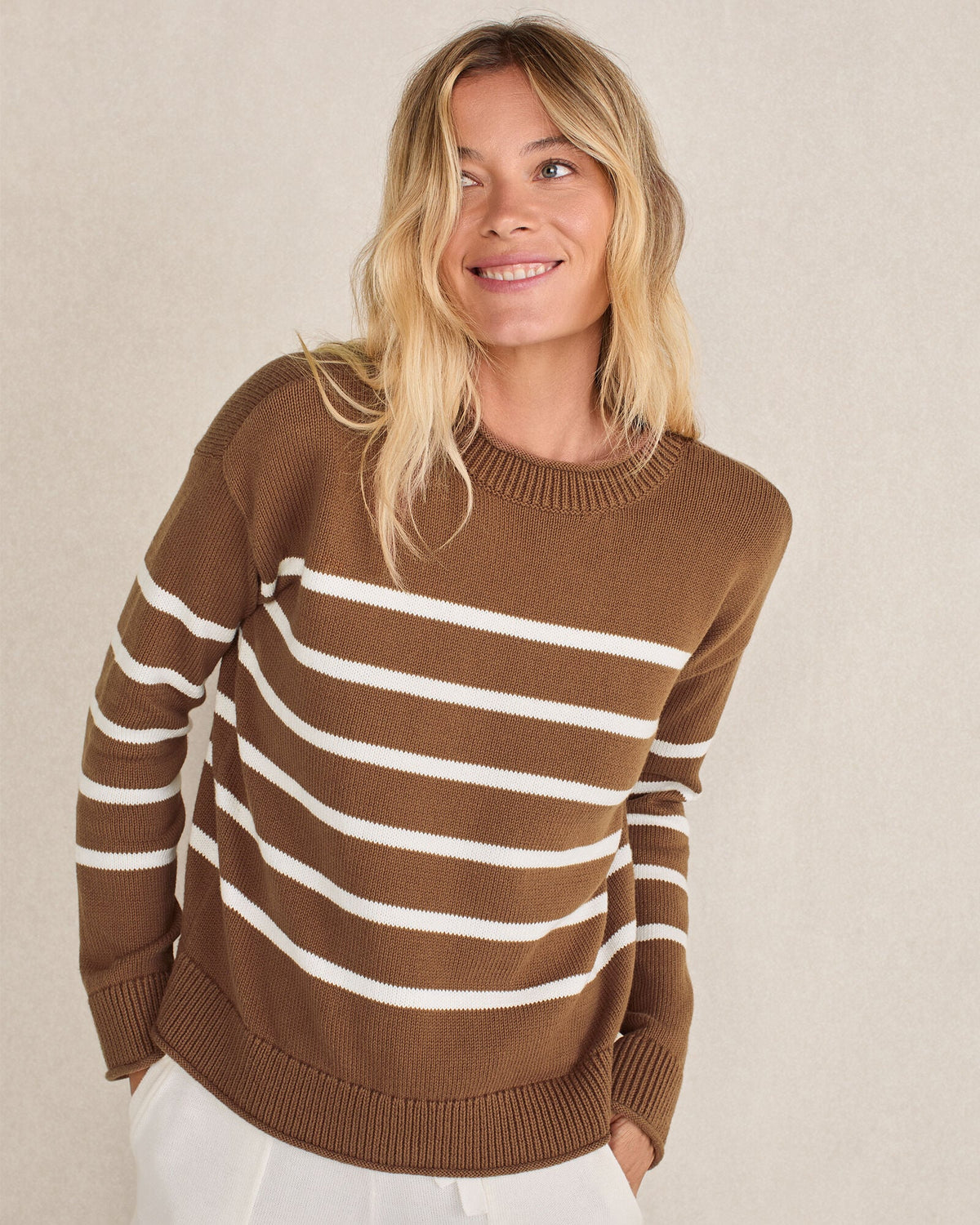 ORGANIC COTTON STRIPE ROLL NECK SWEATER