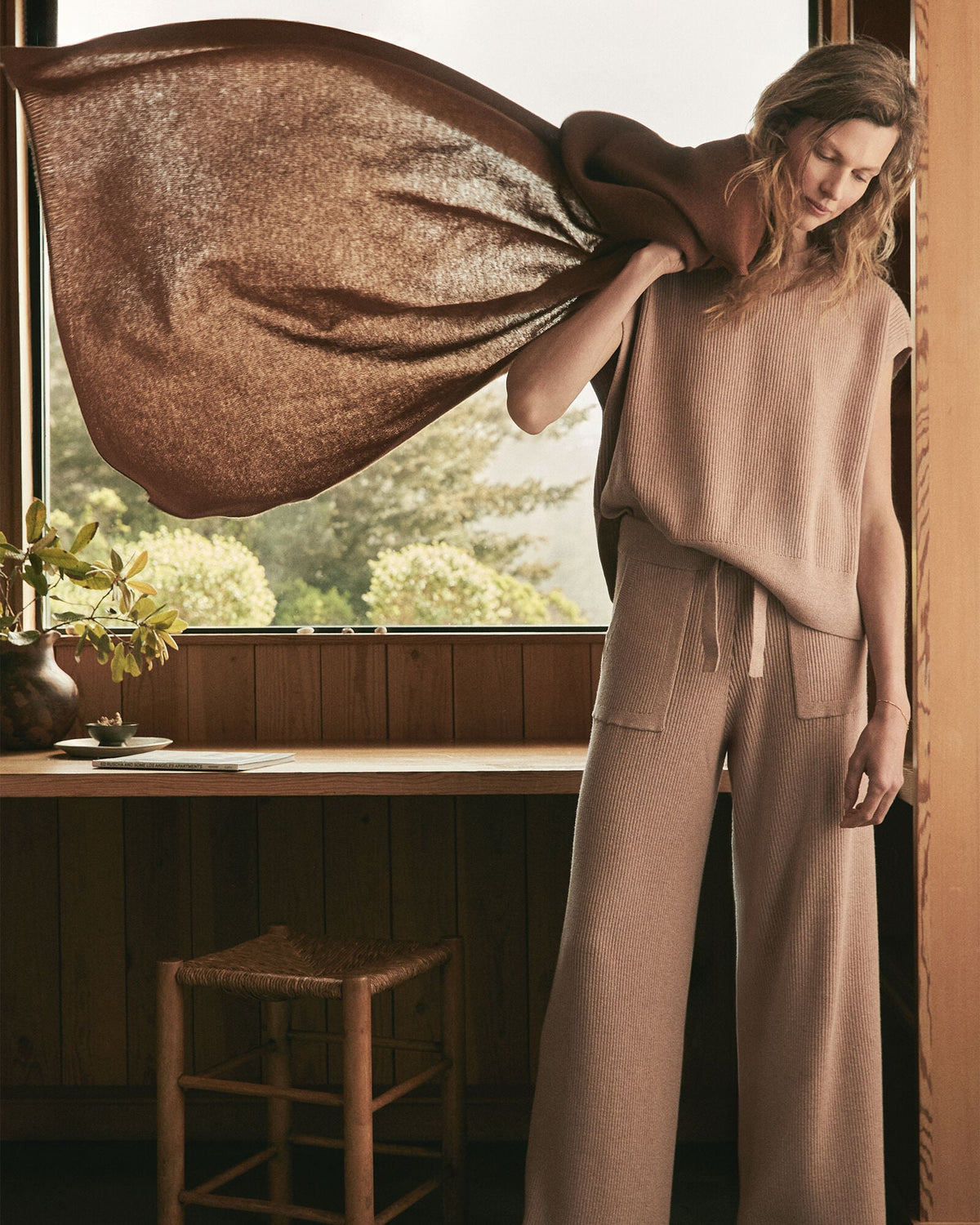 ORGANIC COTTON CASHMERE WIDE LEG PANTS