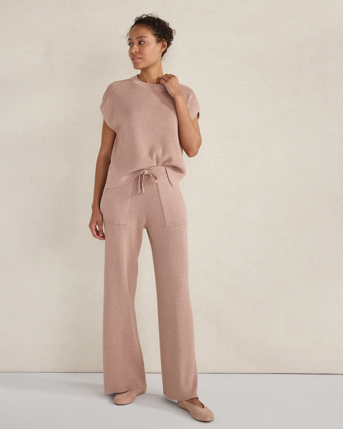 ORGANIC COTTON CASHMERE WIDE LEG PANTS