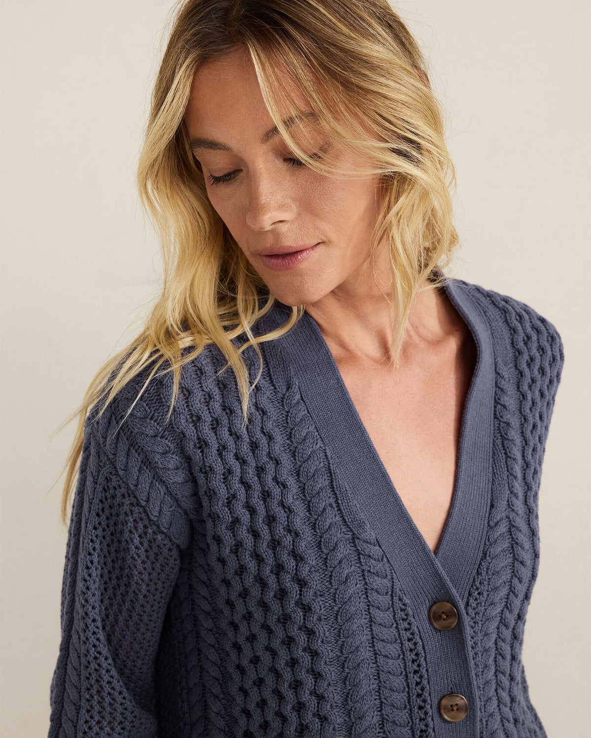 COTTON BLEND MIXED STITCH CARDIGAN