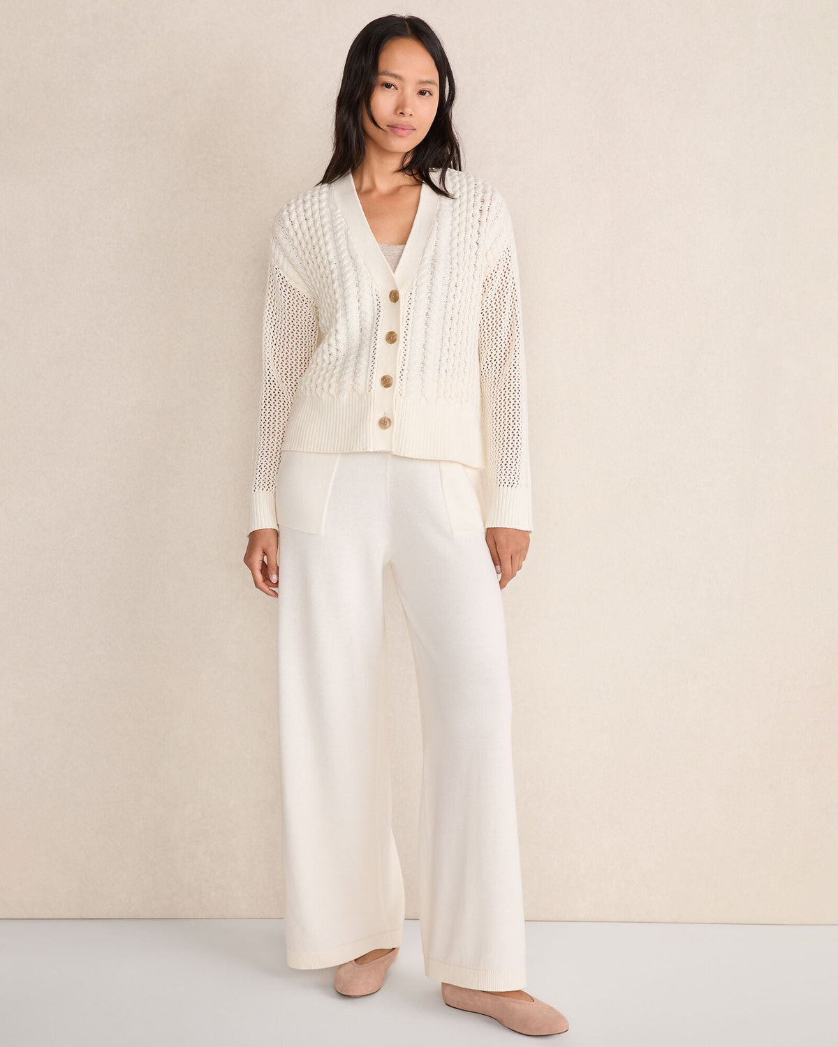 COTTON BLEND MIXED STITCH CARDIGAN