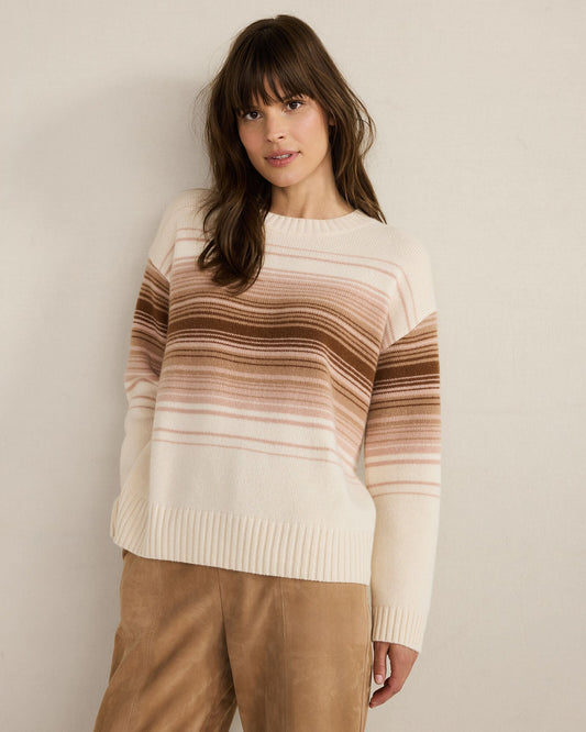 CASHMERE OMBRÉ STRIPE CREWNECK SWEATER