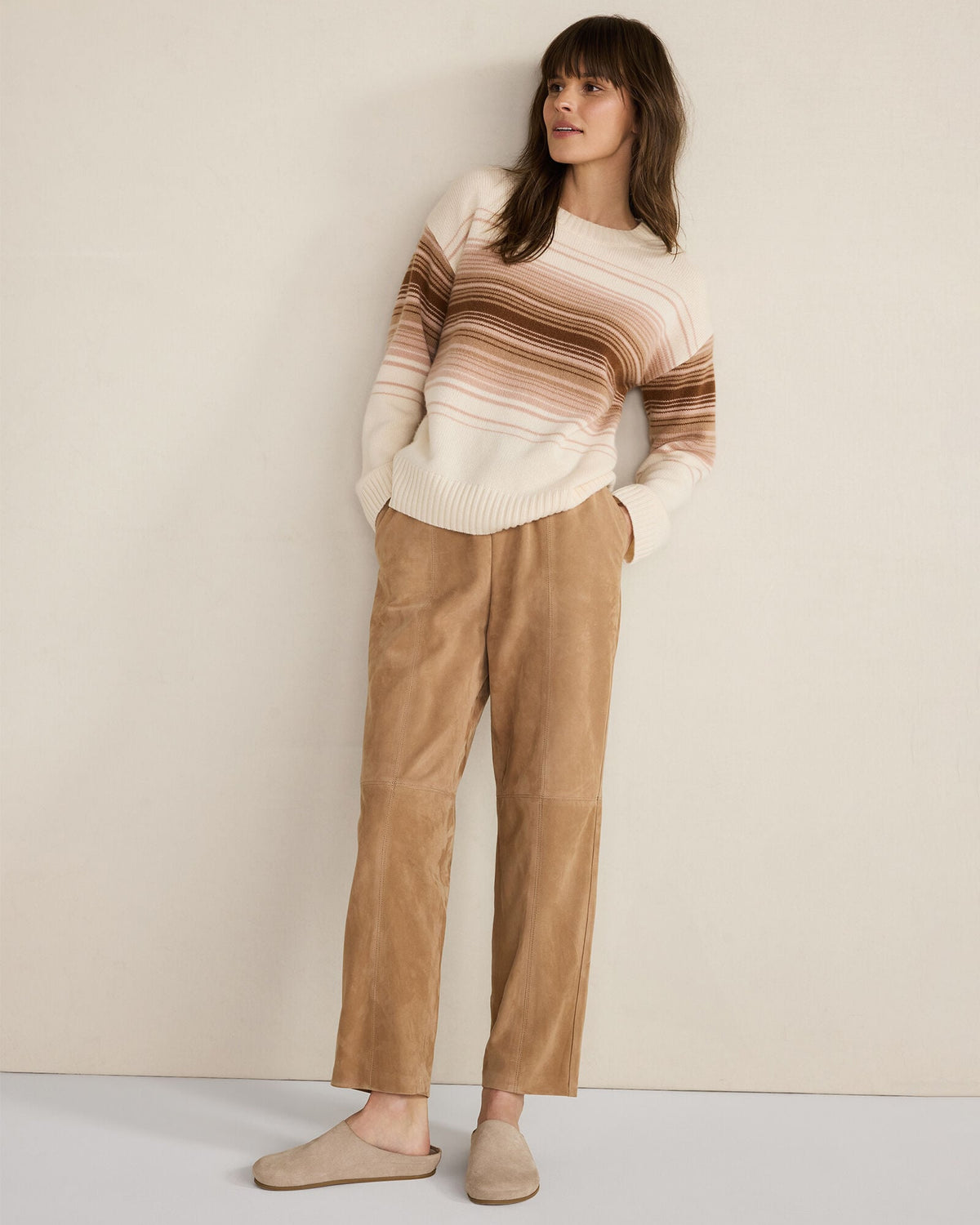 CASHMERE OMBRÉ STRIPE CREWNECK SWEATER