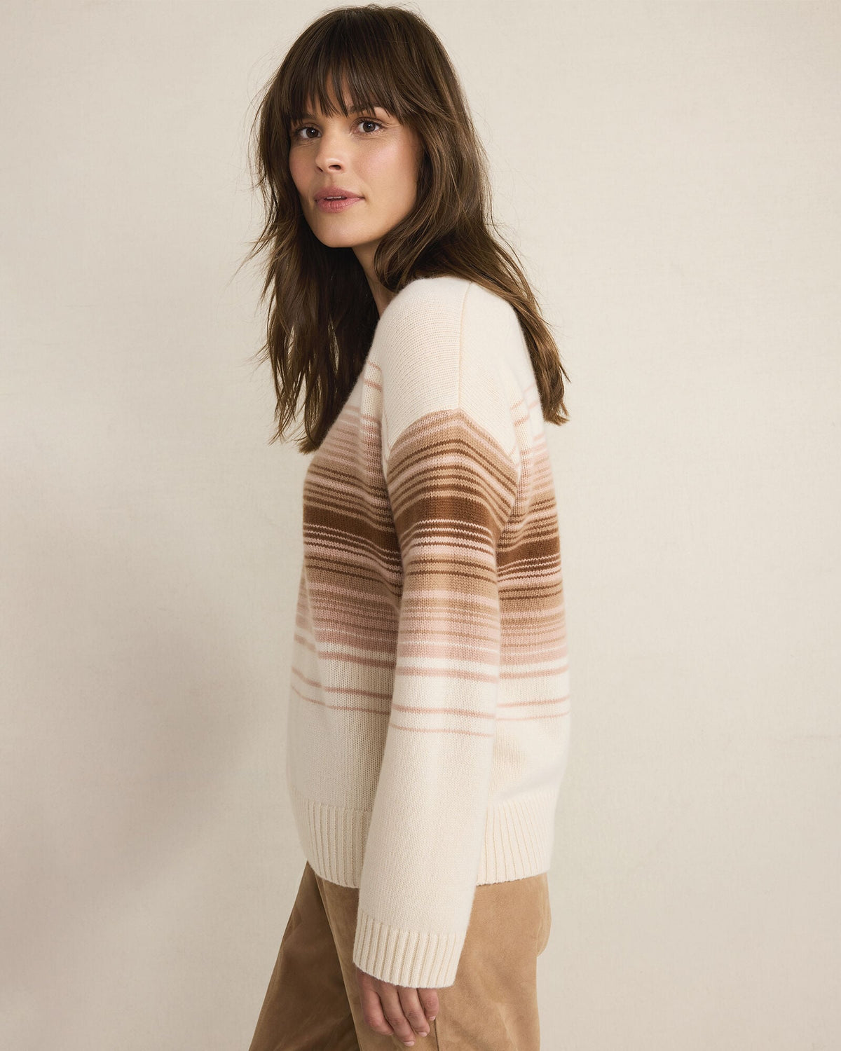 CASHMERE OMBRÉ STRIPE CREWNECK SWEATER