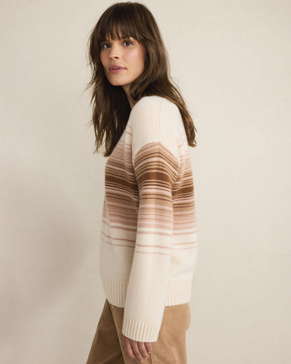 CASHMERE OMBRÉ STRIPE CREWNECK SWEATER