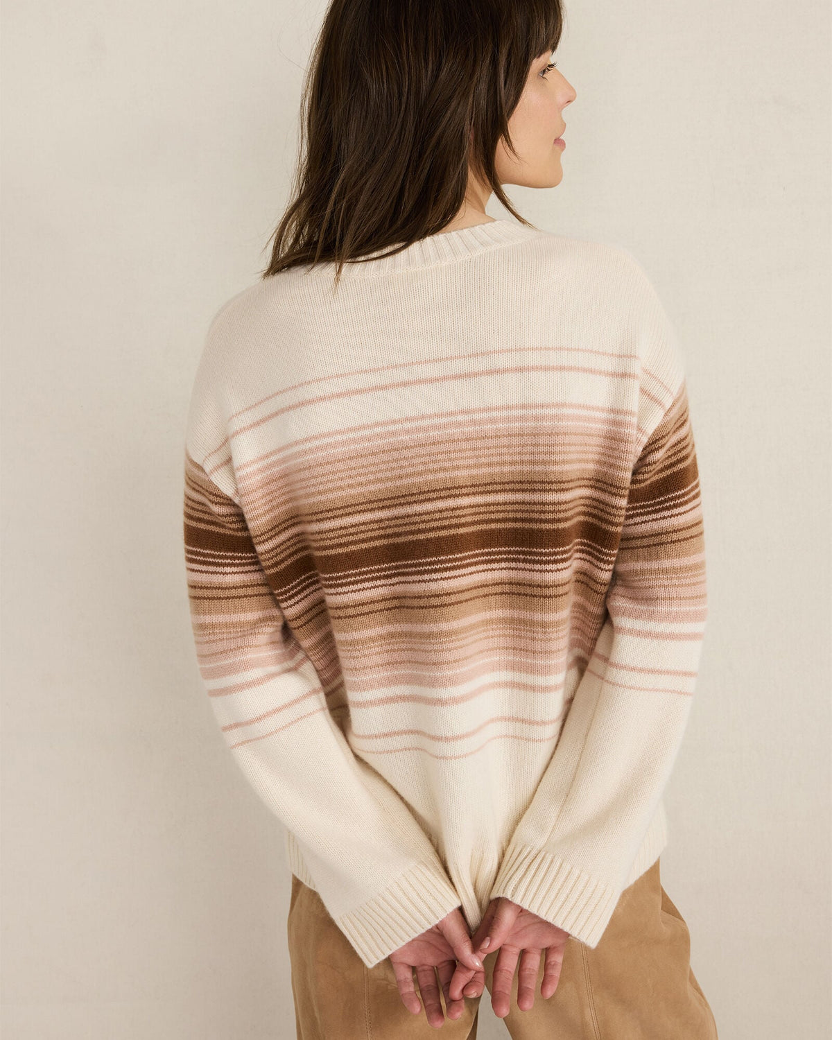 CASHMERE OMBRÉ STRIPE CREWNECK SWEATER