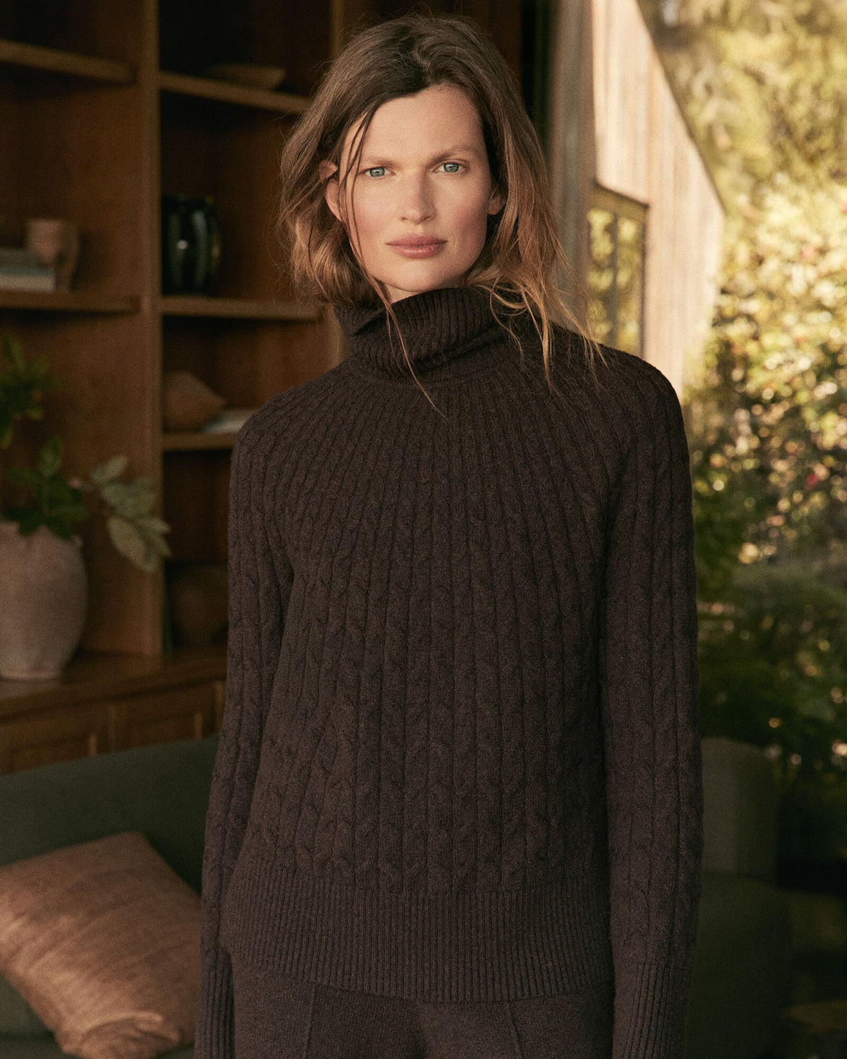 ORGANIC COTTON BLEND GRADIENT CABLE SWEATER