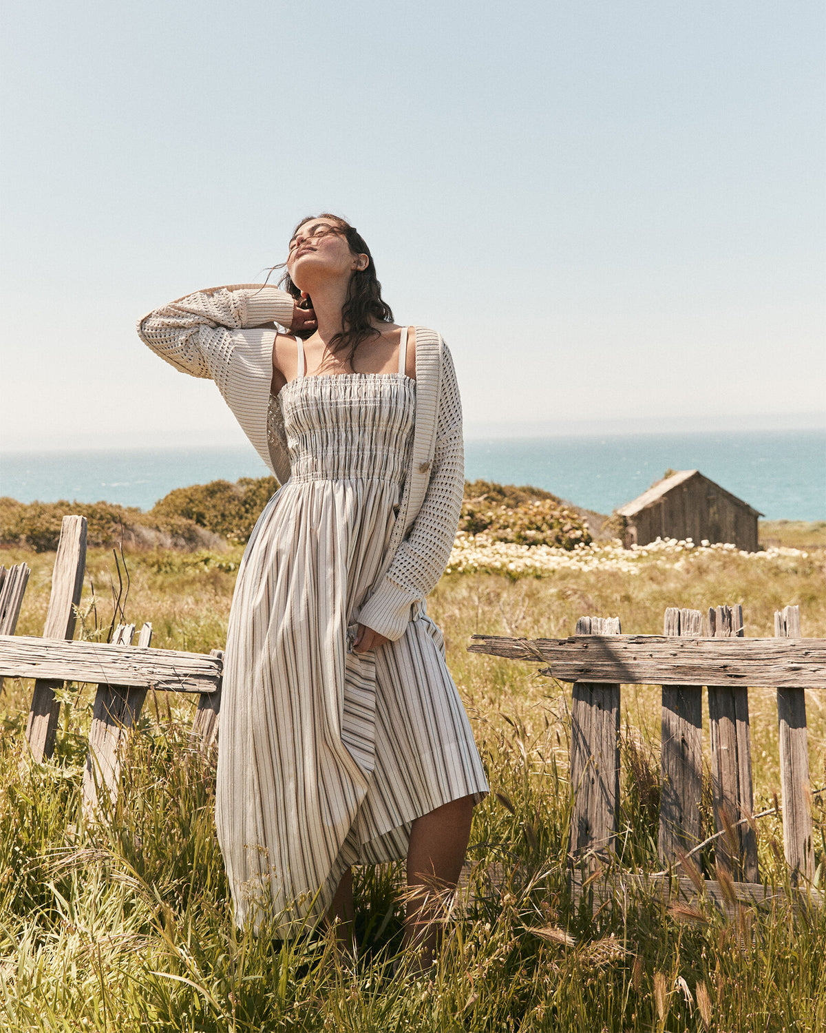 ORGANIC COTTON POPLIN SMOCKED MIDI DRESS