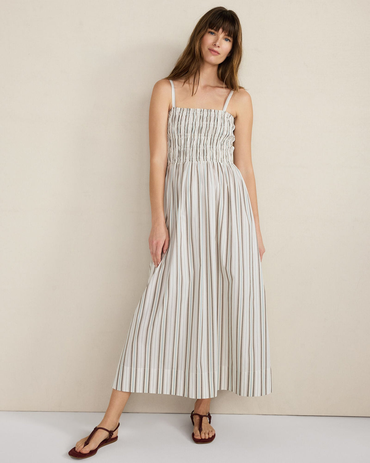 ORGANIC COTTON POPLIN SMOCKED MIDI DRESS