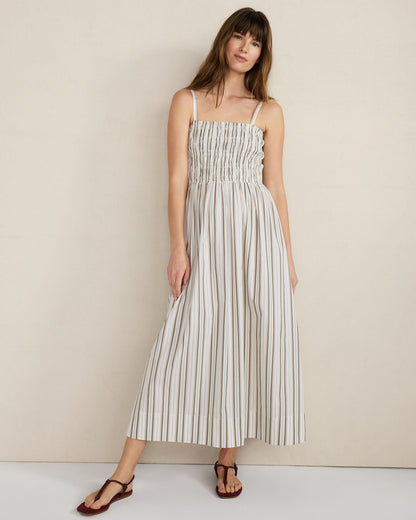 ORGANIC COTTON POPLIN SMOCKED MIDI DRESS