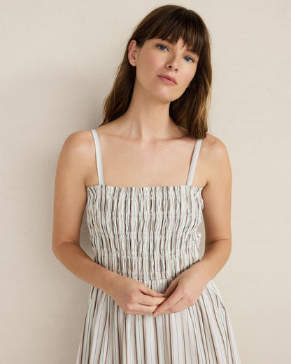 ORGANIC COTTON POPLIN SMOCKED MIDI DRESS