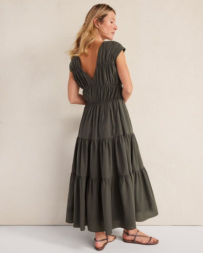 COTTON VOILE ROUCHED MAXI DRESS