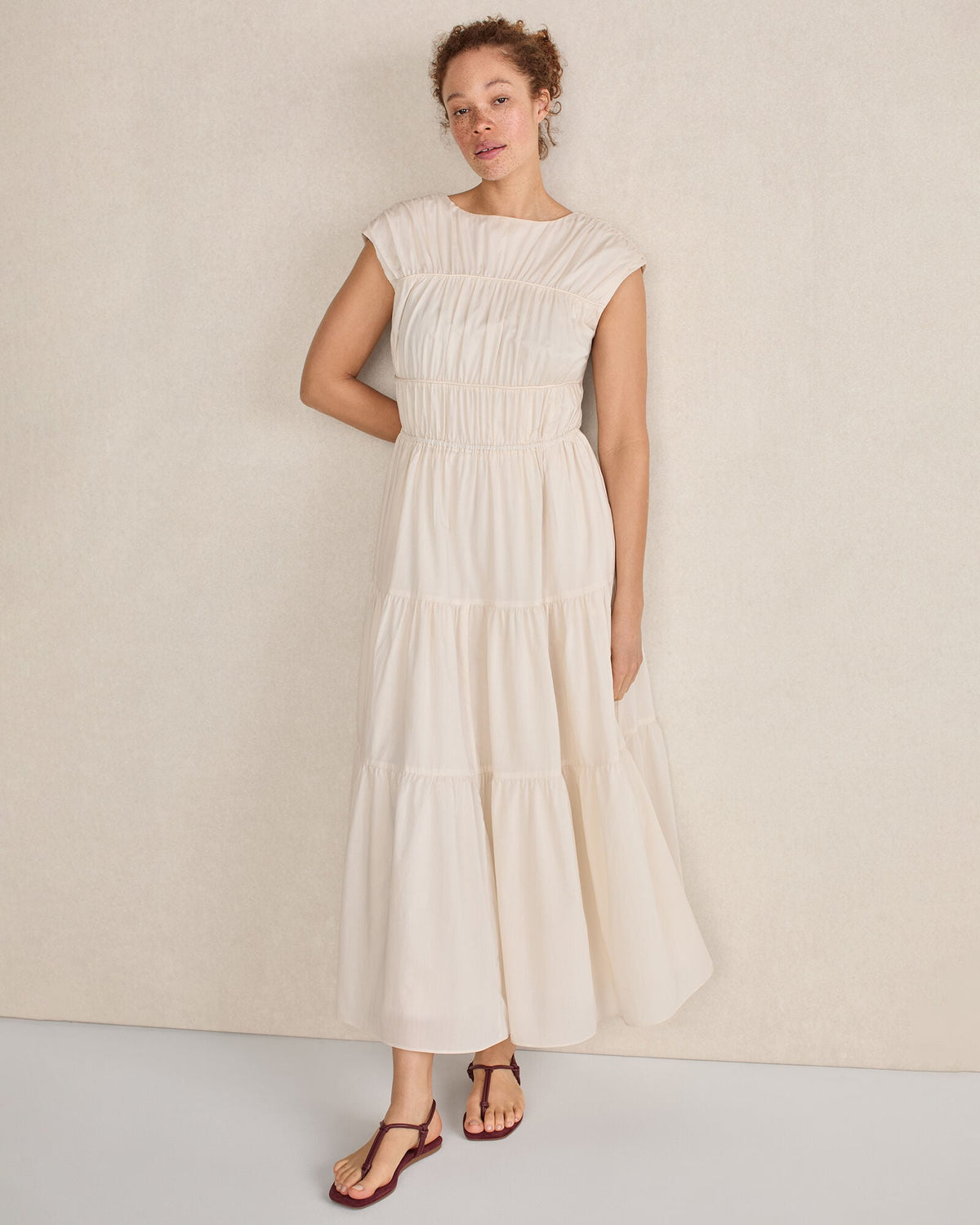COTTON VOILE ROUCHED MAXI DRESS