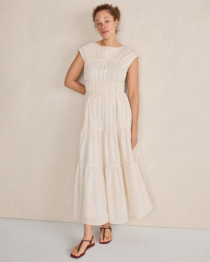 COTTON VOILE ROUCHED MAXI DRESS