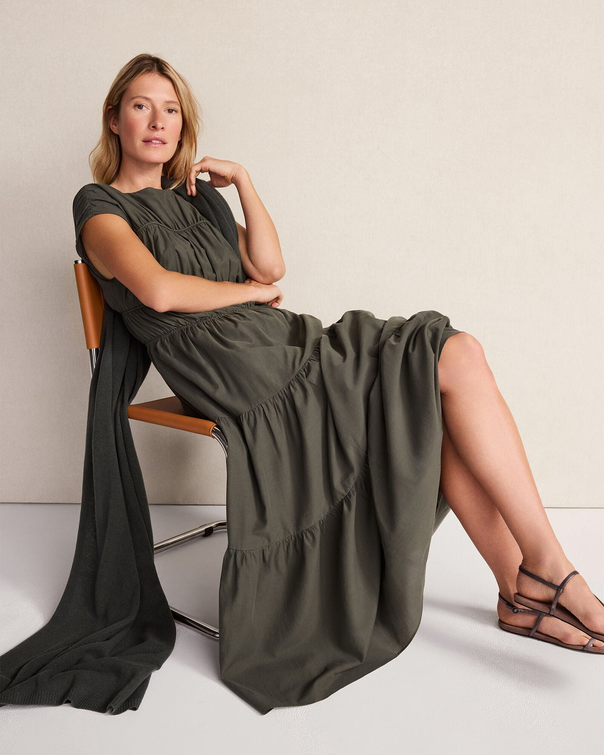 COTTON VOILE ROUCHED MAXI DRESS