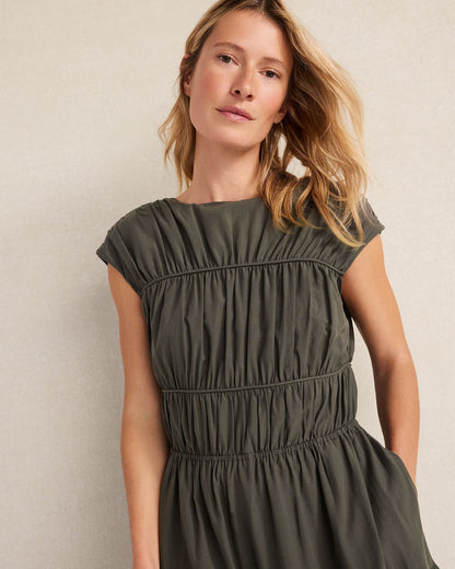 COTTON VOILE ROUCHED MAXI DRESS