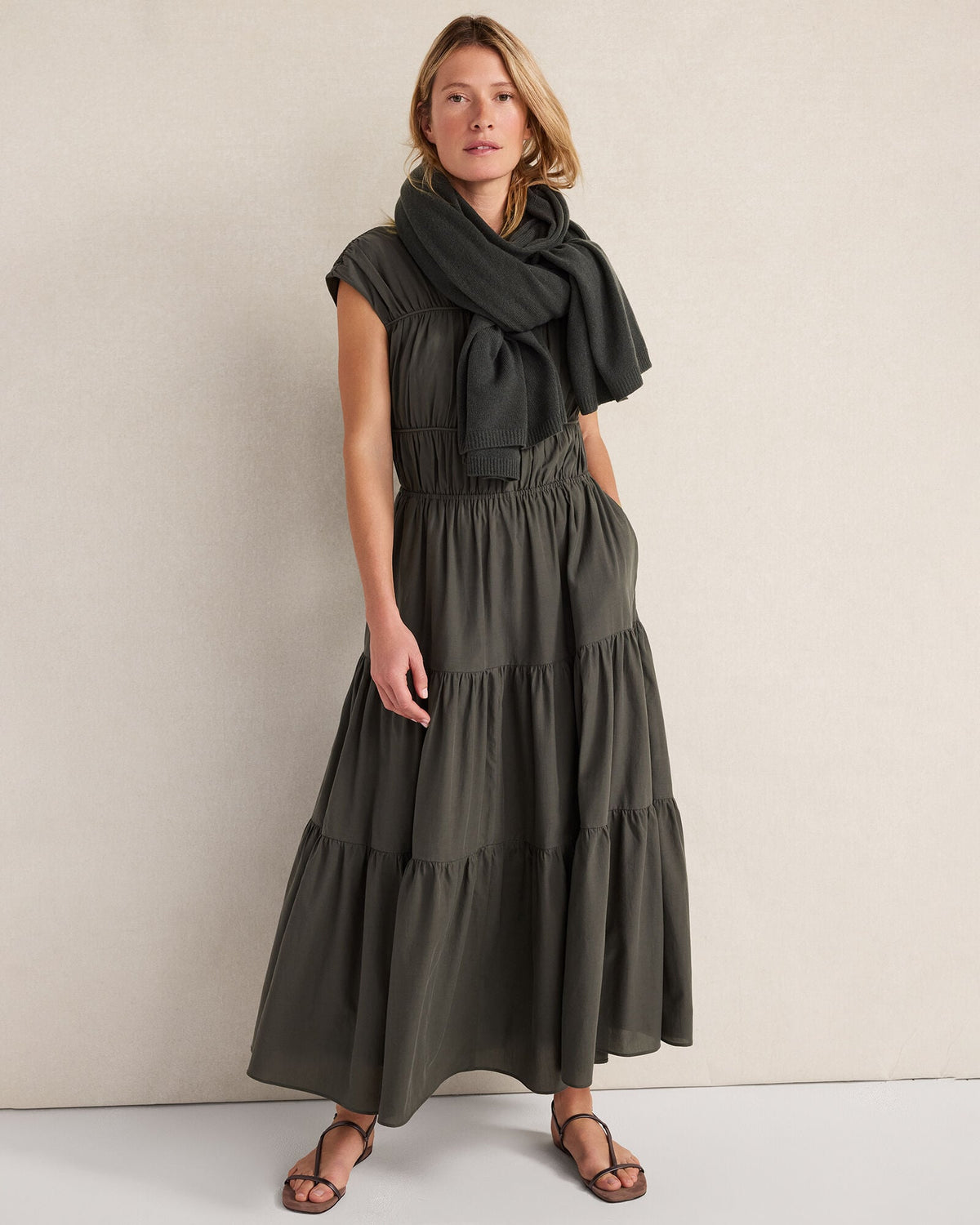 COTTON VOILE ROUCHED MAXI DRESS
