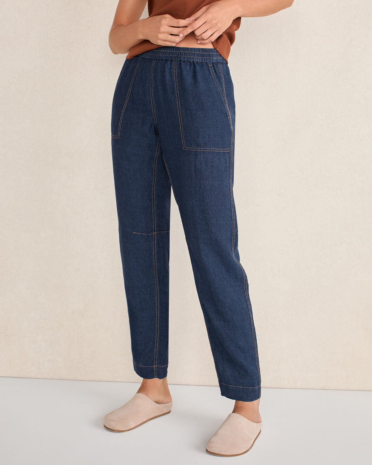 LINEN BARREL LEG PANTS