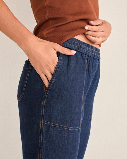 LINEN BARREL LEG PANTS