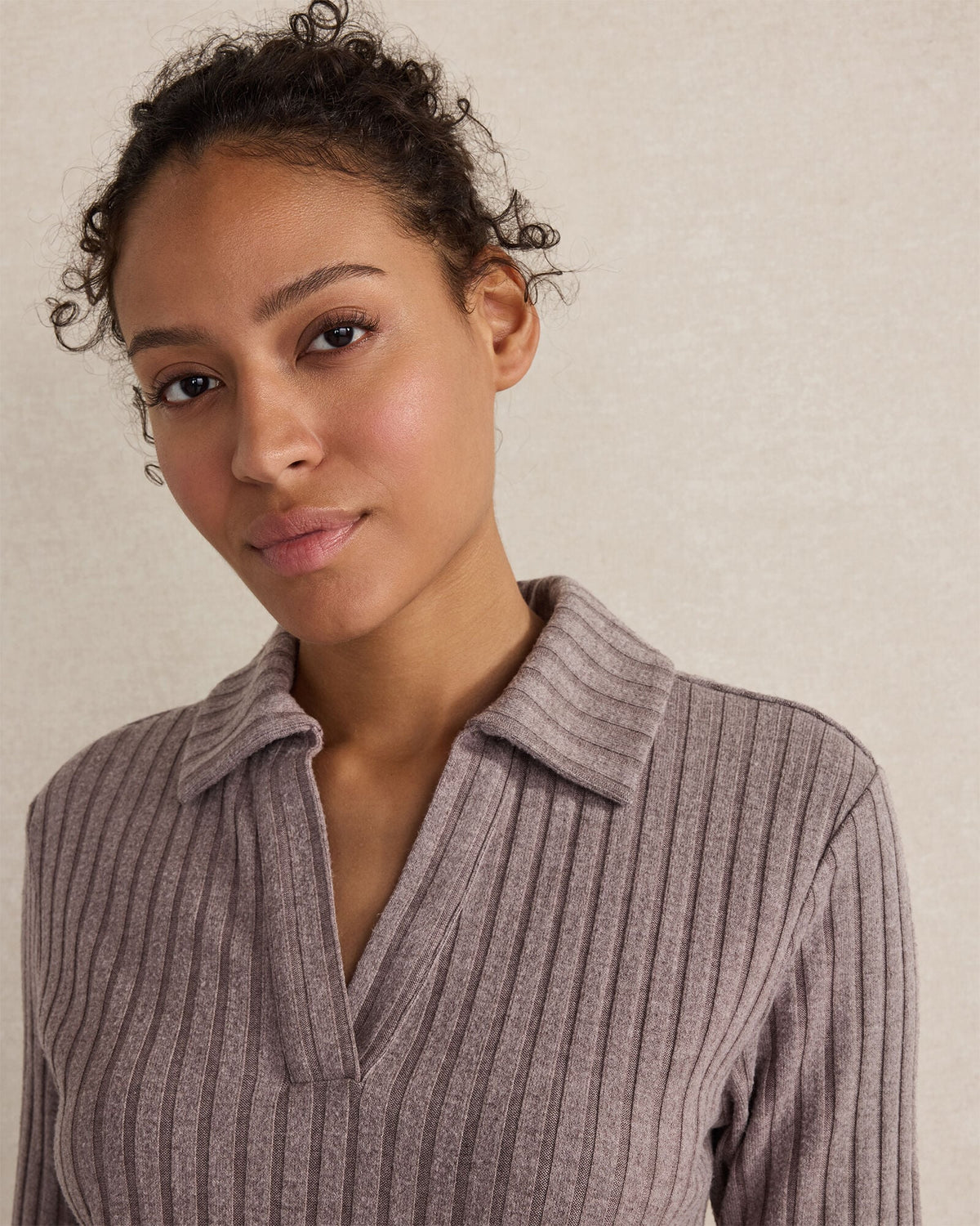 WIDE RIB KNIT JOHNNY COLLAR TOP