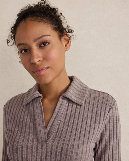 WIDE RIB KNIT JOHNNY COLLAR TOP