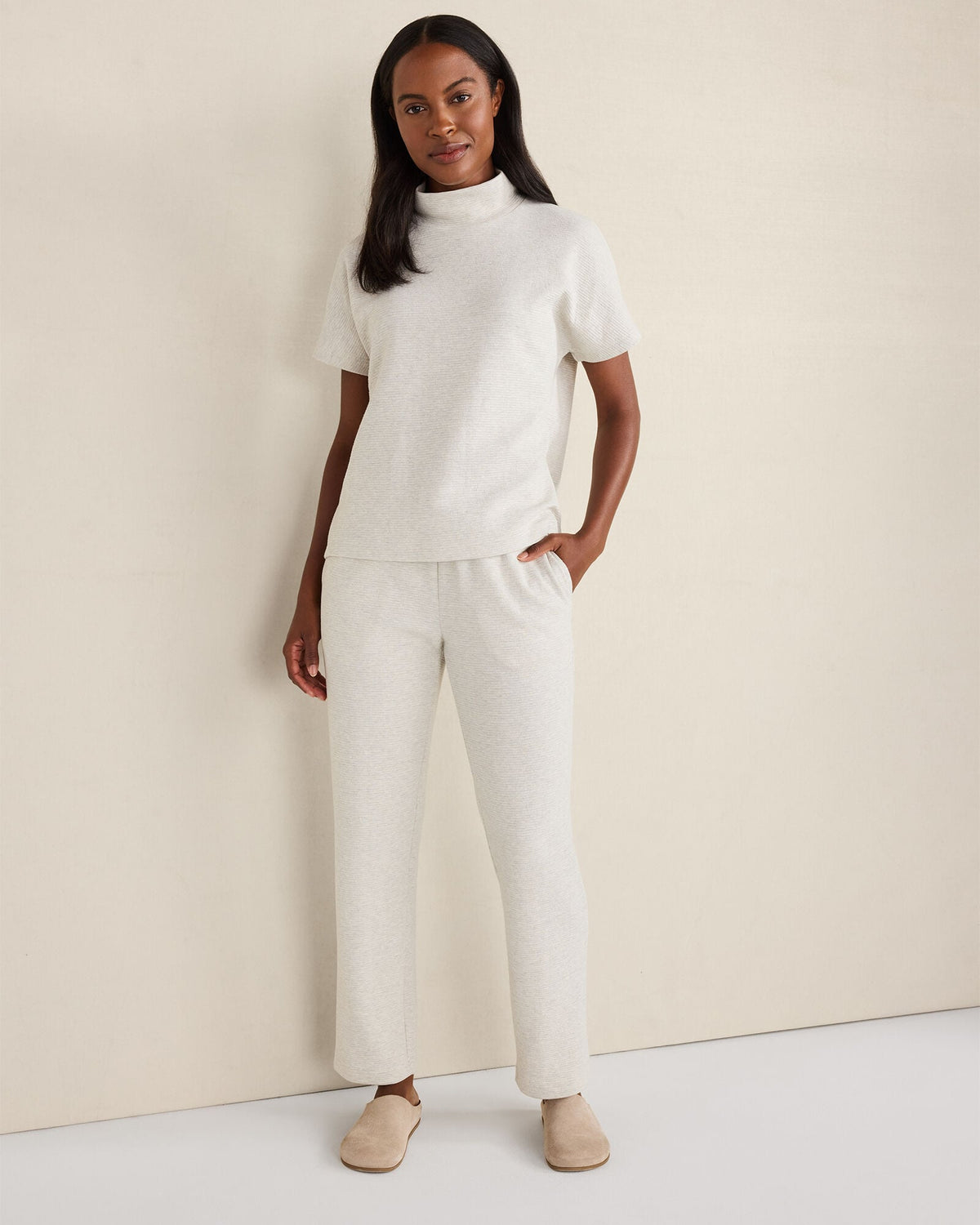 COTTON BLEND OTTOMAN RIB PANTS