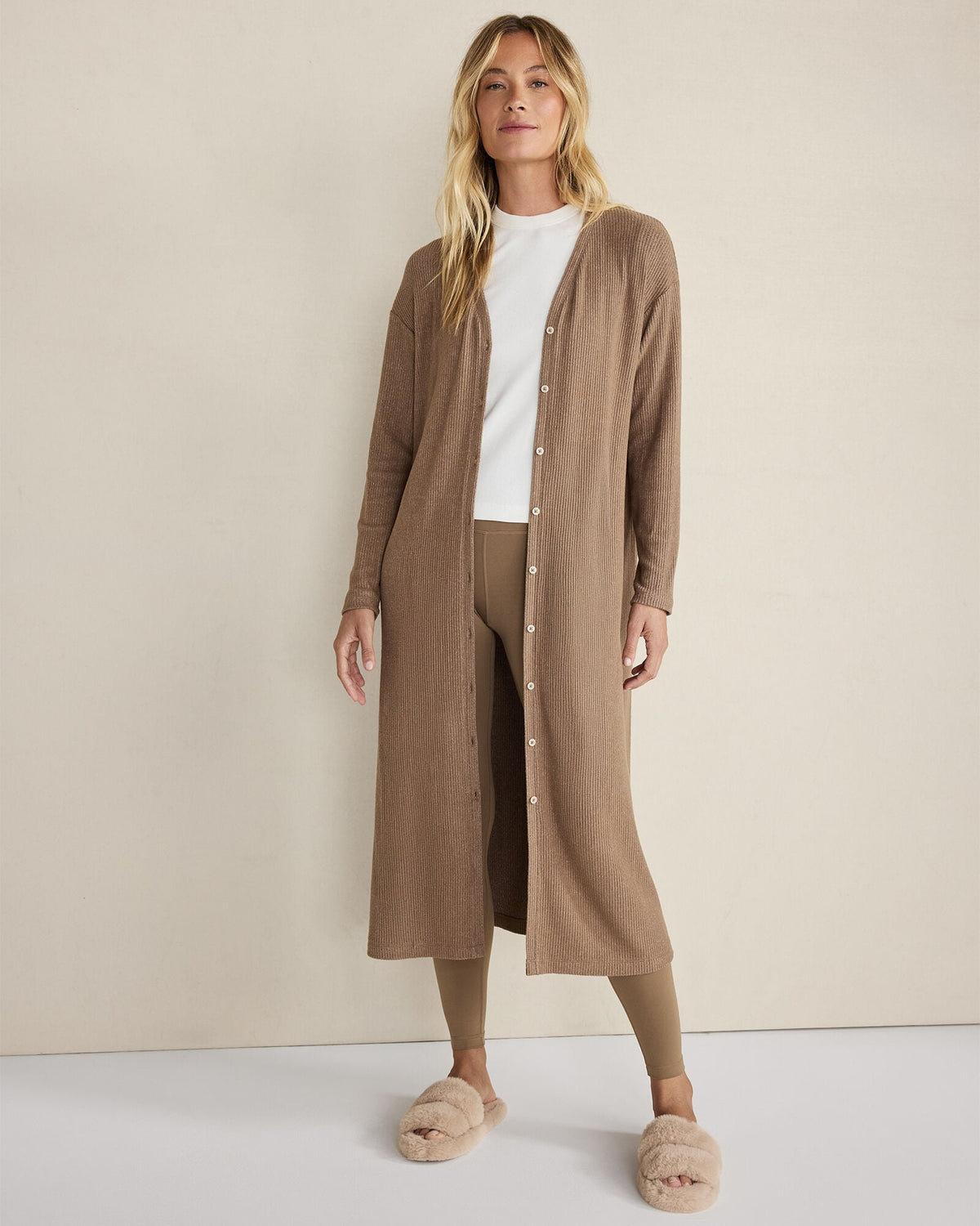 BRUSHED RIB KNIT LONG SLEEVE DUSTER