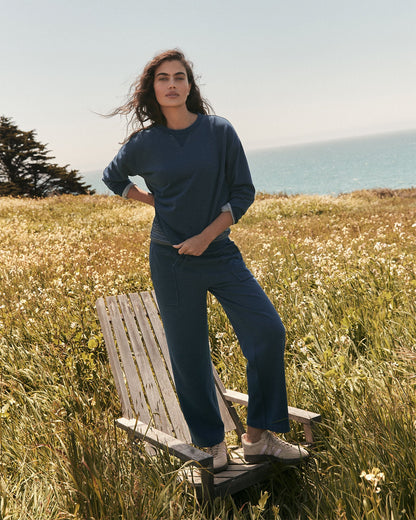 INDIGO WASHED COTTON FLEECE CREWNECK PULLOVER