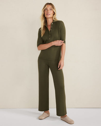 ORGANIC COTTON RIBBED STRAIGHT LEG PANTS