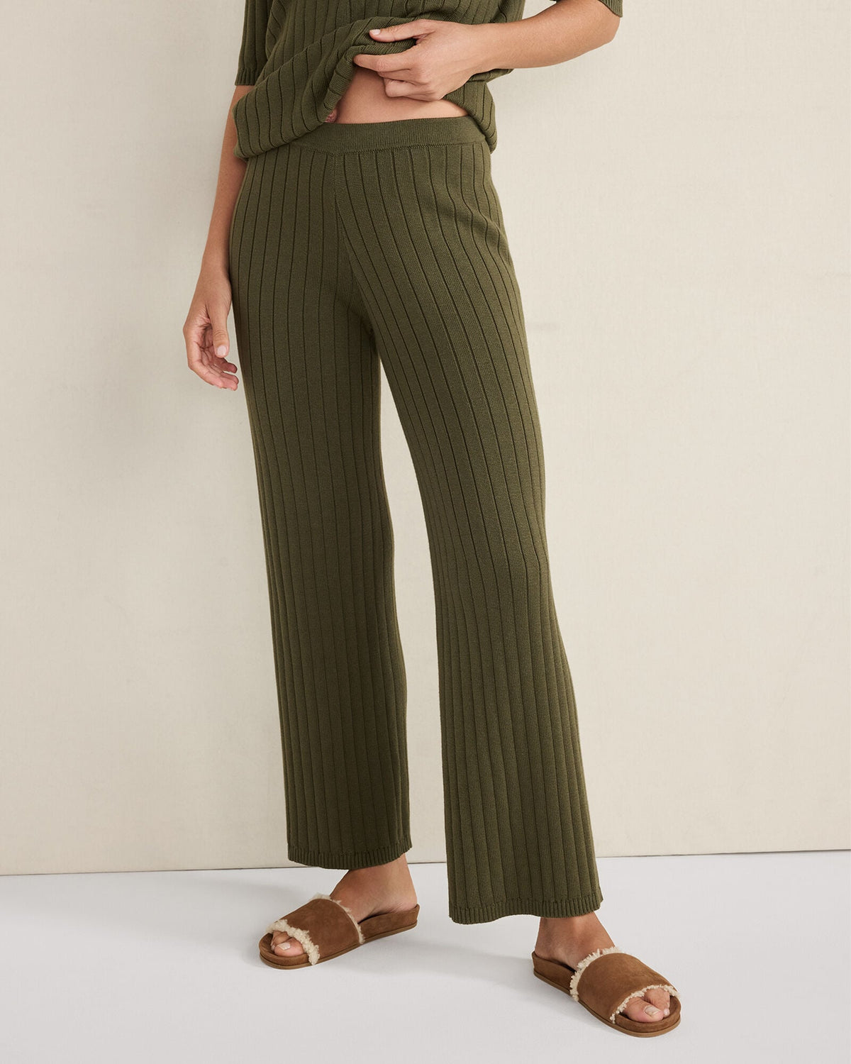 ORGANIC COTTON RIBBED STRAIGHT LEG PANTS