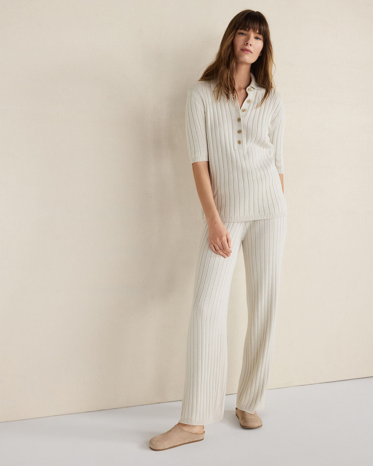 ORGANIC COTTON RIBBED STRAIGHT LEG PANTS