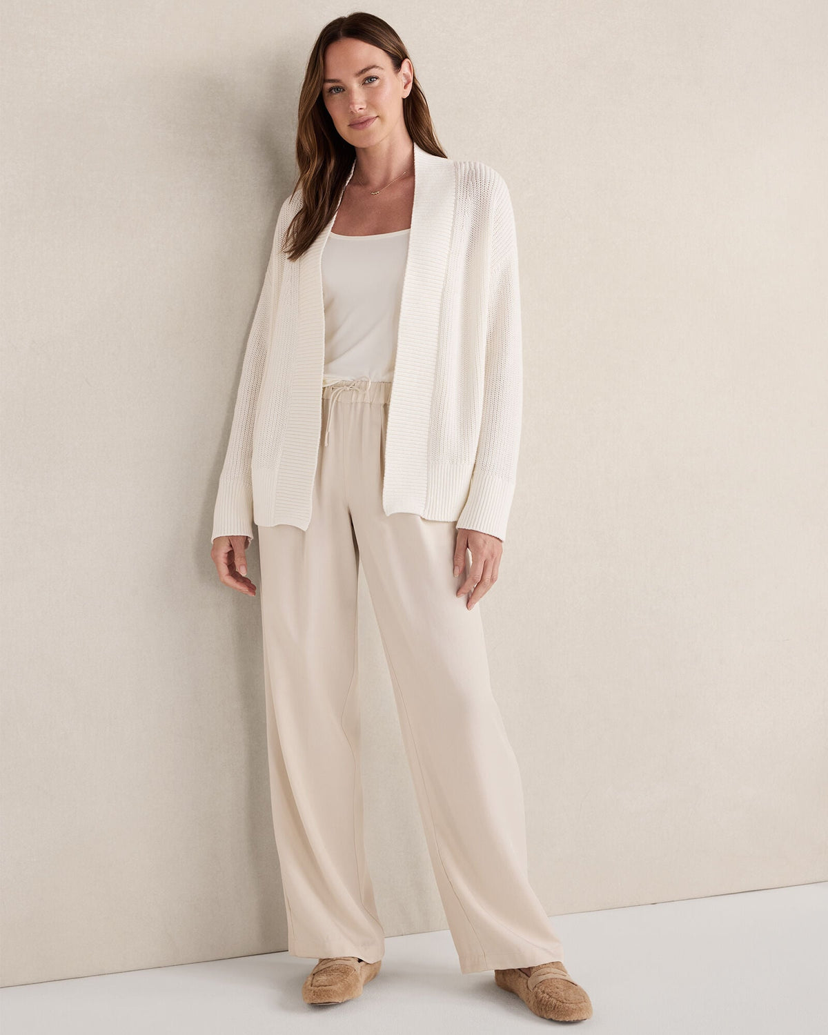 ORGANIC COTTON SHAKER STITCH OPEN FRONT CARDIGAN
