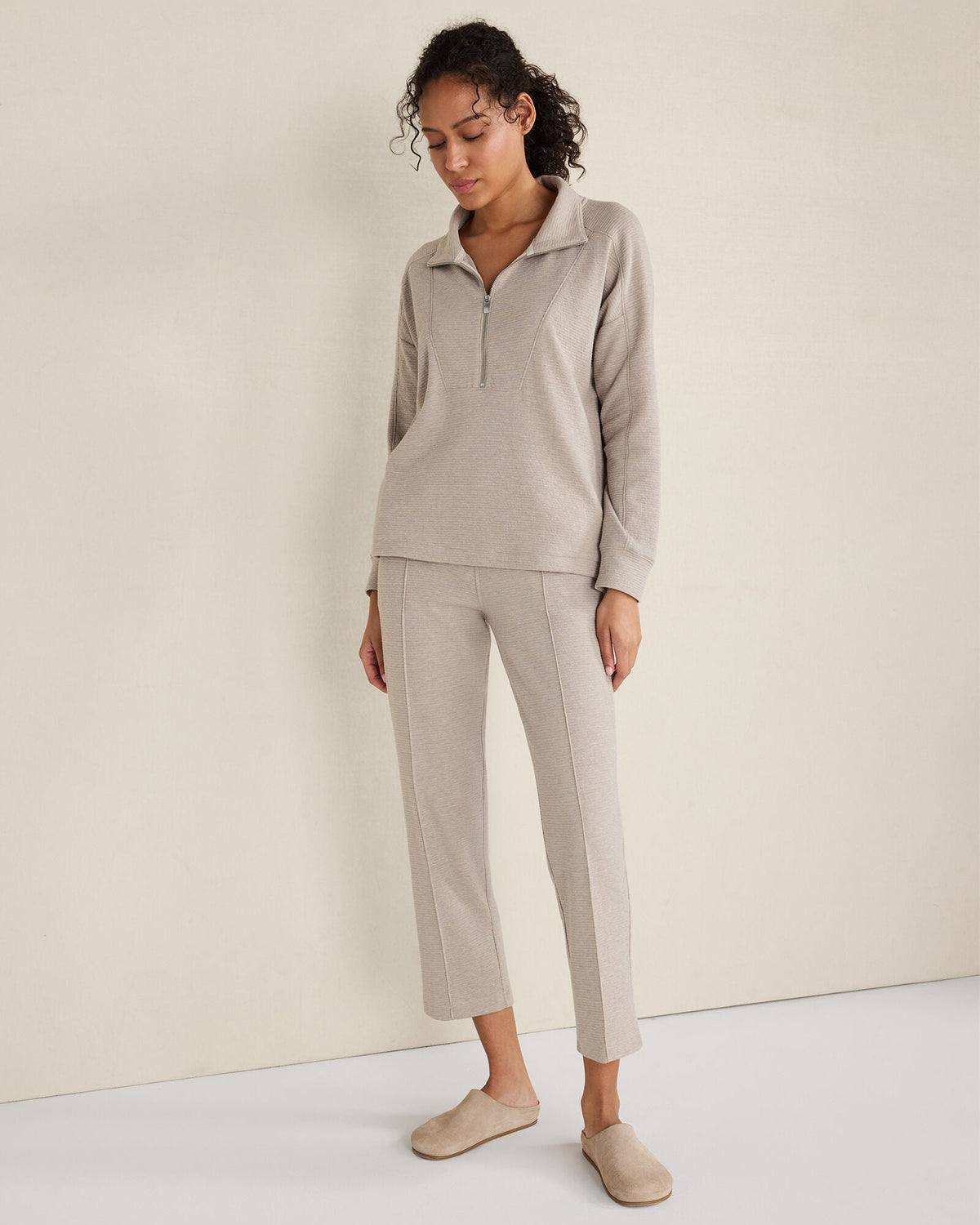 COTTON BLEND OTTOMAN RIB HALF ZIP PULLOVER