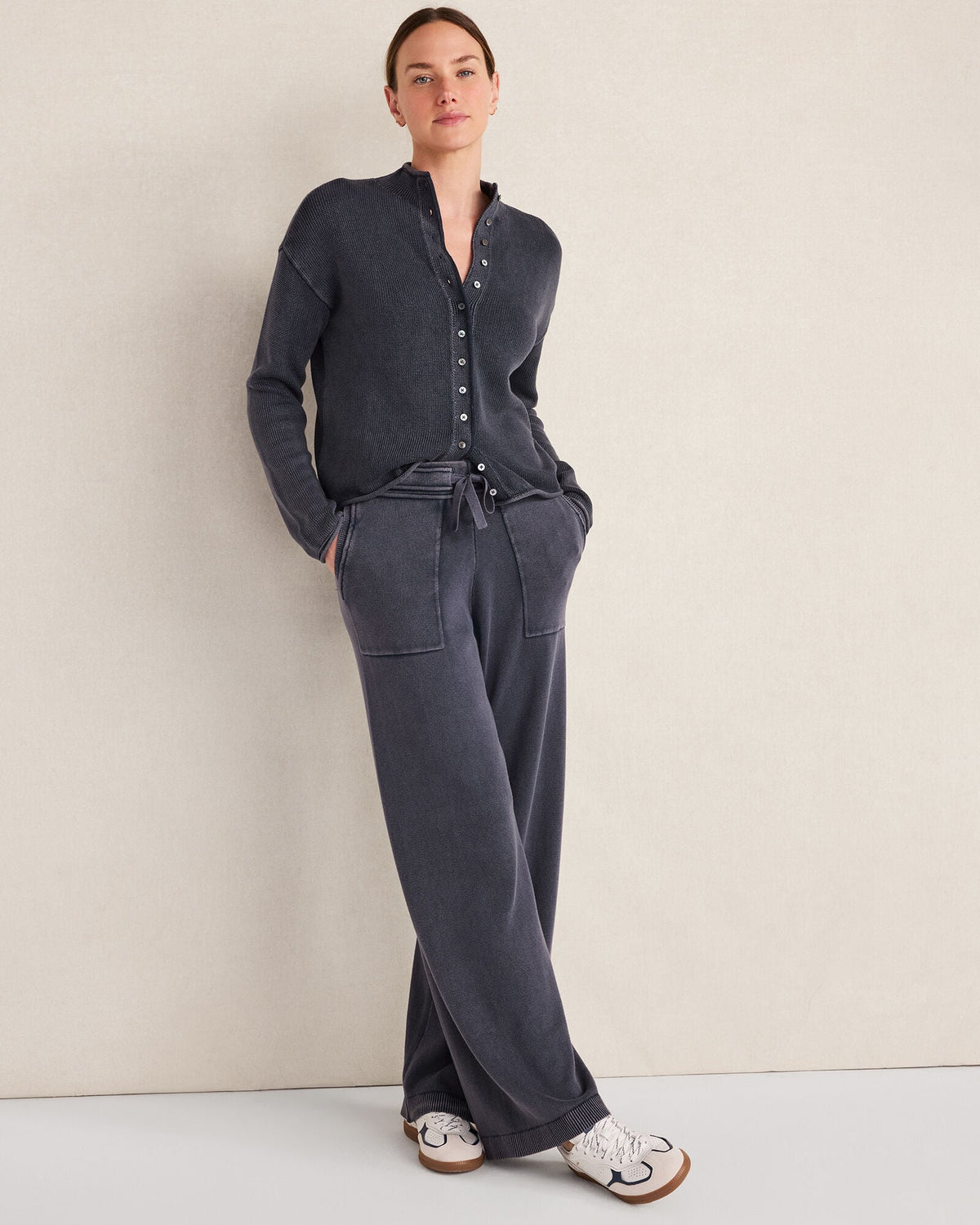 ORGANIC COTTON KNIT WIDE LEG PANTS