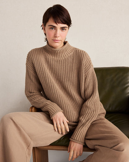 ORGANIC COTTON SHAKER STITCH ROLL NECK SWEATER