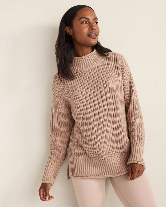 ORGANIC COTTON SHAKER STITCH ROLL NECK SWEATER