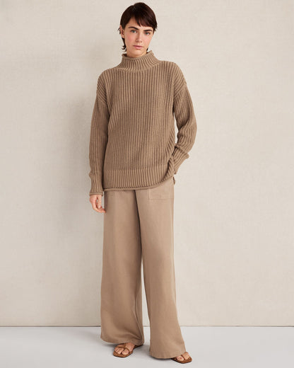 ORGANIC COTTON SHAKER STITCH ROLL NECK SWEATER