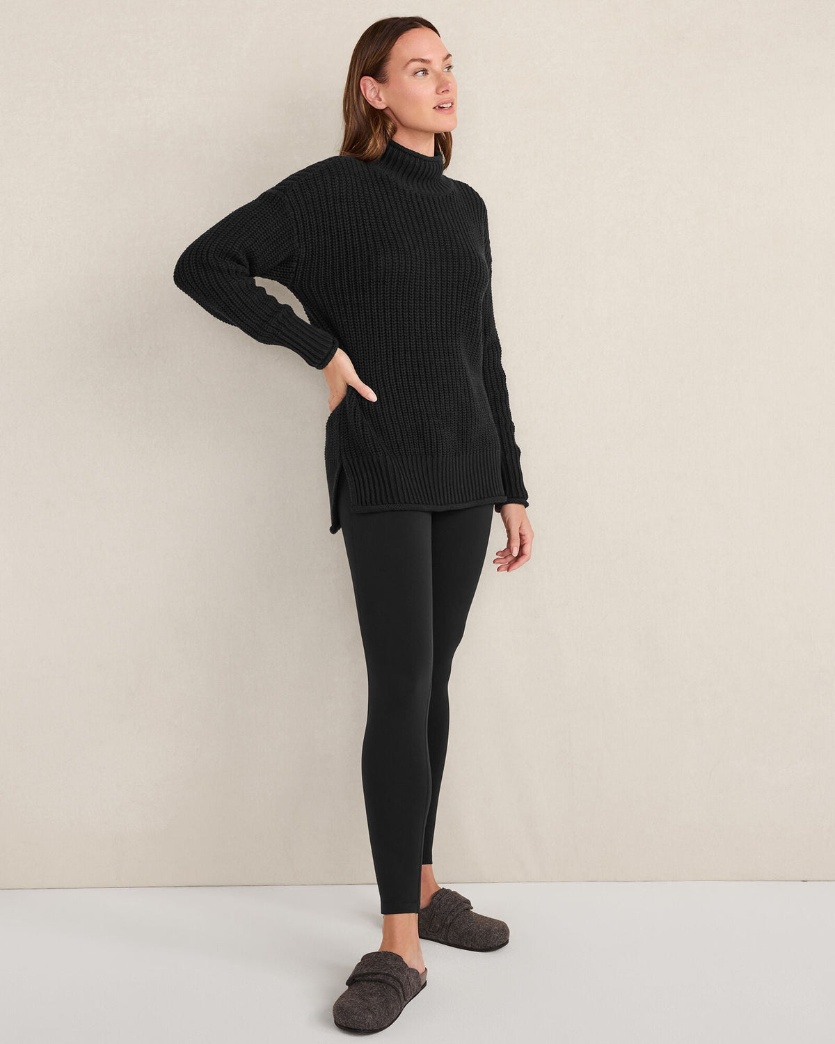 ORGANIC COTTON SHAKER STITCH ROLL NECK SWEATER