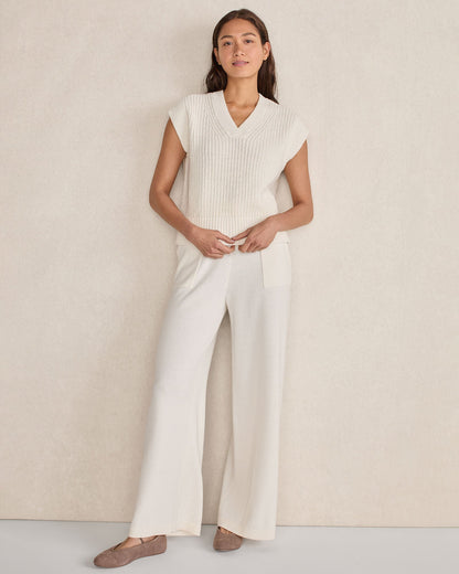 ORGANIC COTTON LINEN SHAKER STITCH V-NECK SWEATER