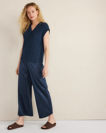 ORGANIC COTTON LINEN SHAKER STITCH V-NECK SWEATER