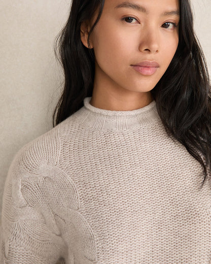 CASHMERE CABLE ROLL NECK SWEATER