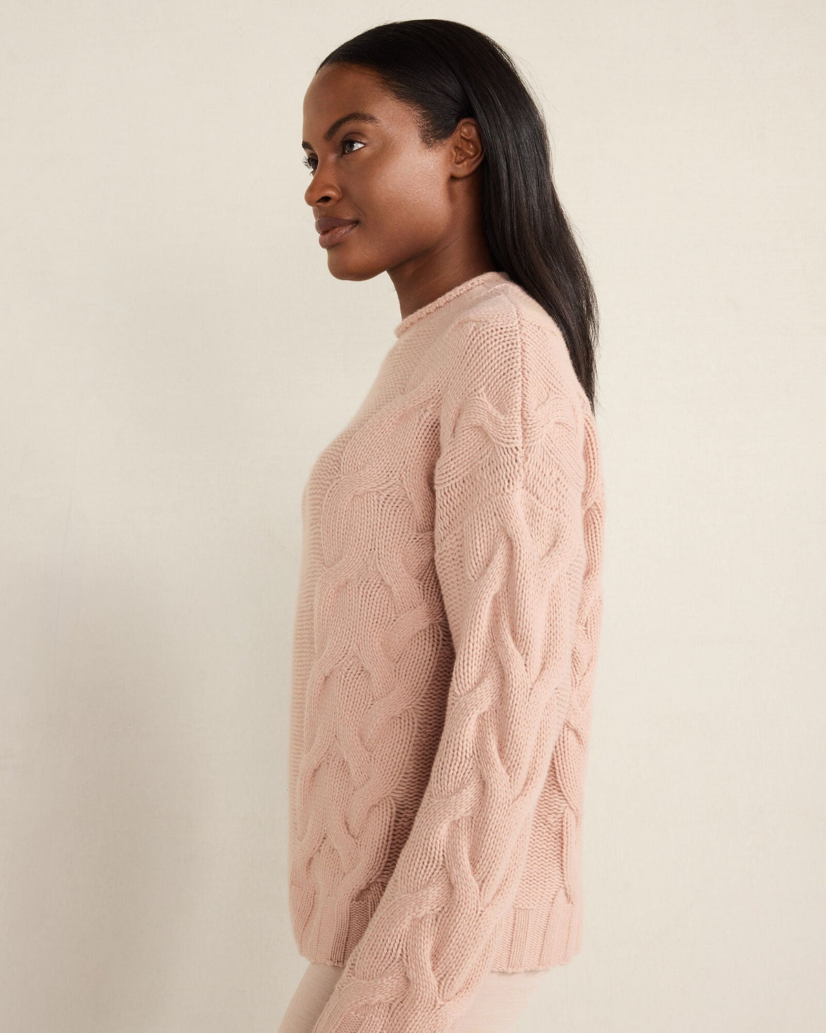 CASHMERE CABLE ROLL NECK SWEATER