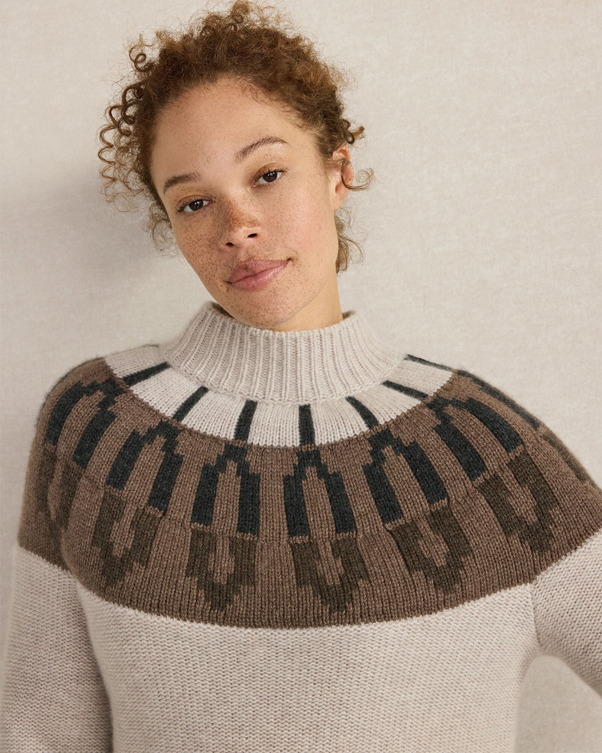 CASHMERE FAIRISLE MOCK NECK SWEATER